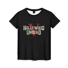Женская футболка 3D с принтом Hollywood Undead в Екатеринбурге, 100% полиэфир ( синтетическое хлопкоподобное полотно) | прямой крой, круглый вырез горловины, длина до линии бедер | five | hollywood undead | v