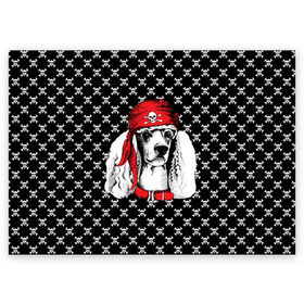 Поздравительная открытка с принтом Пудель пират в Екатеринбурге, 100% бумага | плотность бумаги 280 г/м2, матовая, на обратной стороне линовка и место для марки
 | animal | dog | pet | puppy | skull | арт | животные | пес | пират | пудель | собаки | текстура | череп