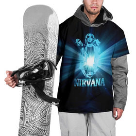 Накидка на куртку 3D с принтом Группа Nirvana в Екатеринбурге, 100% полиэстер |  | kurt cobain | nirvana | вечная память | гитара | гранж | кумир | курт кобейн | лучи | микрофон | музыкант | надпись | нирвана | певец | рок | свет
