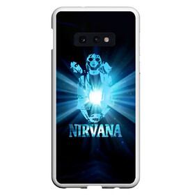 Чехол для Samsung S10E с принтом Группа Nirvana в Екатеринбурге, Силикон | Область печати: задняя сторона чехла, без боковых панелей | Тематика изображения на принте: kurt cobain | nirvana | вечная память | гитара | гранж | кумир | курт кобейн | лучи | микрофон | музыкант | надпись | нирвана | певец | рок | свет