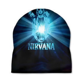 Шапка 3D с принтом Группа Nirvana в Екатеринбурге, 100% полиэстер | универсальный размер, печать по всей поверхности изделия | kurt cobain | nirvana | вечная память | гитара | гранж | кумир | курт кобейн | лучи | микрофон | музыкант | надпись | нирвана | певец | рок | свет