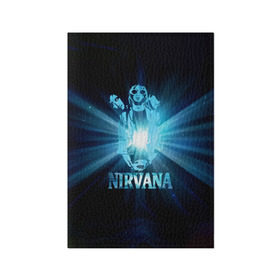 Обложка для паспорта матовая кожа с принтом Группа Nirvana в Екатеринбурге, натуральная матовая кожа | размер 19,3 х 13,7 см; прозрачные пластиковые крепления | kurt cobain | nirvana | вечная память | гитара | гранж | кумир | курт кобейн | лучи | микрофон | музыкант | надпись | нирвана | певец | рок | свет