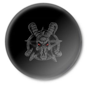 Значок с принтом Пентаграмма в Екатеринбурге,  металл | круглая форма, металлическая застежка в виде булавки | антихрист | дьявол | козел | пентаграмма