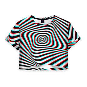 Женская футболка 3D укороченная с принтом RGB optical в Екатеринбурге, 100% полиэстер | круглая горловина, длина футболки до линии талии, рукава с отворотами | абстракция | волны | краска | линии | оптические | полосы | разводы | узоры | фрактал | цветные