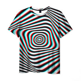 Мужская футболка 3D с принтом RGB optical в Екатеринбурге, 100% полиэфир | прямой крой, круглый вырез горловины, длина до линии бедер | абстракция | волны | краска | линии | оптические | полосы | разводы | узоры | фрактал | цветные