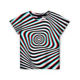 Детская футболка 3D с принтом RGB optical в Екатеринбурге, 100% гипоаллергенный полиэфир | прямой крой, круглый вырез горловины, длина до линии бедер, чуть спущенное плечо, ткань немного тянется | абстракция | волны | краска | линии | оптические | полосы | разводы | узоры | фрактал | цветные