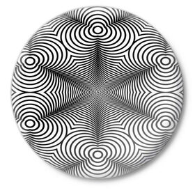 Значок с принтом Оптический pattern в Екатеринбурге,  металл | круглая форма, металлическая застежка в виде булавки | абстракция | волны | линии | оптические | полосы | разводы | узоры | фрактал