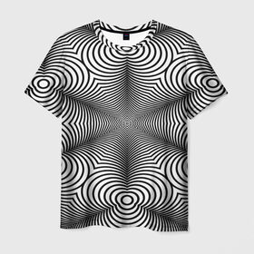 Мужская футболка 3D с принтом Оптический pattern в Екатеринбурге, 100% полиэфир | прямой крой, круглый вырез горловины, длина до линии бедер | абстракция | волны | линии | оптические | полосы | разводы | узоры | фрактал