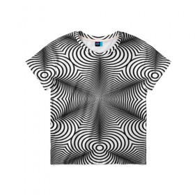 Детская футболка 3D с принтом Оптический pattern в Екатеринбурге, 100% гипоаллергенный полиэфир | прямой крой, круглый вырез горловины, длина до линии бедер, чуть спущенное плечо, ткань немного тянется | абстракция | волны | линии | оптические | полосы | разводы | узоры | фрактал