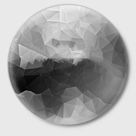 Значок с принтом Polygon gray в Екатеринбурге,  металл | круглая форма, металлическая застежка в виде булавки | abstraction | polygon | абстракция | грань | краски | кубик | кубики | линии | мозаика | ребро | текстура | узор