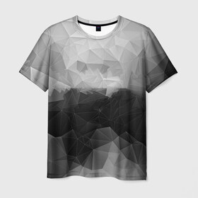 Мужская футболка 3D с принтом Polygon gray в Екатеринбурге, 100% полиэфир | прямой крой, круглый вырез горловины, длина до линии бедер | abstraction | polygon | абстракция | грань | краски | кубик | кубики | линии | мозаика | ребро | текстура | узор