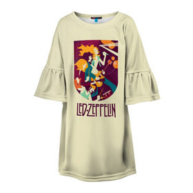 Детское платье 3D с принтом Led Zeppelin Art в Екатеринбурге, 100% полиэстер | прямой силуэт, чуть расширенный к низу. Круглая горловина, на рукавах — воланы | Тематика изображения на принте: poster