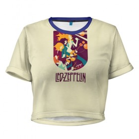 Женская футболка 3D укороченная с принтом Led Zeppelin Art в Екатеринбурге, 100% полиэстер | круглая горловина, длина футболки до линии талии, рукава с отворотами | poster