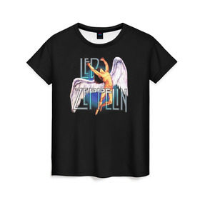 Женская футболка 3D с принтом Led Zeppelin Angel в Екатеринбурге, 100% полиэфир ( синтетическое хлопкоподобное полотно) | прямой крой, круглый вырез горловины, длина до линии бедер | рок