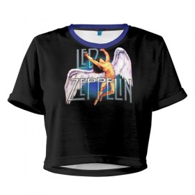 Женская футболка 3D укороченная с принтом Led Zeppelin Angel в Екатеринбурге, 100% полиэстер | круглая горловина, длина футболки до линии талии, рукава с отворотами | рок