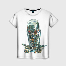 Женская футболка 3D с принтом Терминатор в Екатеринбурге, 100% полиэфир ( синтетическое хлопкоподобное полотно) | прямой крой, круглый вырез горловины, длина до линии бедер | арт | минимализм | мода | стиль