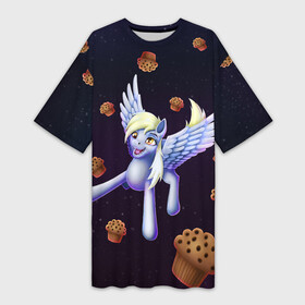 Платье-футболка 3D с принтом Дерпи в Екатеринбурге,  |  | cosmos | derpy | mlp | muffins | pegas | pegasus | pony | space | stars | дерпи | звезды | кексы | космос | маффины | пегас | полет | пони