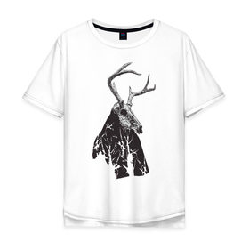 Мужская футболка хлопок Oversize с принтом Адепт в Екатеринбурге, 100% хлопок | свободный крой, круглый ворот, “спинка” длиннее передней части | готический | животное | лес | мистика | мрачное | ночь | олень | рога | страшное | череп