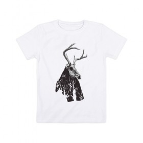 Детская футболка хлопок с принтом Адепт в Екатеринбурге, 100% хлопок | круглый вырез горловины, полуприлегающий силуэт, длина до линии бедер | Тематика изображения на принте: готический | животное | лес | мистика | мрачное | ночь | олень | рога | страшное | череп