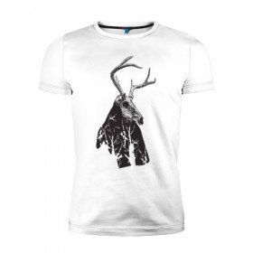 Мужская футболка премиум с принтом Адепт в Екатеринбурге, 92% хлопок, 8% лайкра | приталенный силуэт, круглый вырез ворота, длина до линии бедра, короткий рукав | готический | животное | лес | мистика | мрачное | ночь | олень | рога | страшное | череп