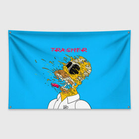 Флаг-баннер с принтом TRASHER в Екатеринбурге, 100% полиэстер | размер 67 х 109 см, плотность ткани — 95 г/м2; по краям флага есть четыре люверса для крепления | Тематика изображения на принте: homer | simpsons | гомер | симпсон | симпсоны