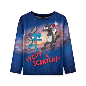 Детский лонгслив 3D с принтом Itchy & Scratchy space в Екатеринбурге, 100% полиэстер | длинные рукава, круглый вырез горловины, полуприлегающий силуэт
 | Тематика изображения на принте: simpsons | the itchy  scratchy | симпсоны | щекотка и царапка