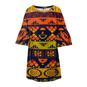 Детское платье 3D с принтом Африканские символы в Екатеринбурге, 100% полиэстер | прямой силуэт, чуть расширенный к низу. Круглая горловина, на рукавах — воланы | africa | pattern | африка | африканские мотивы | народы африки | национальная одежда | переплетение нитей | ткани | узор | этнический узор