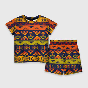 Детский костюм с шортами 3D с принтом Африканские символы в Екатеринбурге,  |  | africa | pattern | африка | африканские мотивы | народы африки | национальная одежда | переплетение нитей | ткани | узор | этнический узор