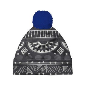 Шапка 3D c помпоном с принтом Black&White africa в Екатеринбурге, 100% полиэстер | универсальный размер, печать по всей поверхности изделия | 