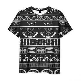 Мужская футболка 3D с принтом Black and White ethnic в Екатеринбурге, 100% полиэфир | прямой крой, круглый вырез горловины, длина до линии бедер | pattern | индийские мотивы | индия | народы индии | национальная одежда | переплетение нитей | ткани | узор | этнический узор