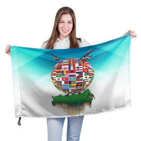 Флаг 3D с принтом Флаги в Екатеринбурге, 100% полиэстер | плотность ткани — 95 г/м2, размер — 67 х 109 см. Принт наносится с одной стороны | америка | казахстан | карта | россия | туризм | флаг | флаги | шар