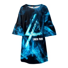 Детское платье 3D с принтом Linkin Park синий дым в Екатеринбурге, 100% полиэстер | прямой силуэт, чуть расширенный к низу. Круглая горловина, на рукавах — воланы | Тематика изображения на принте: альтернативный рок | линкин парк
