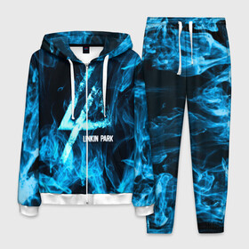 Мужской костюм 3D с принтом Linkin Park синий дым в Екатеринбурге, 100% полиэстер | Манжеты и пояс оформлены тканевой резинкой, двухслойный капюшон со шнурком для регулировки, карманы спереди | альтернативный рок | линкин парк