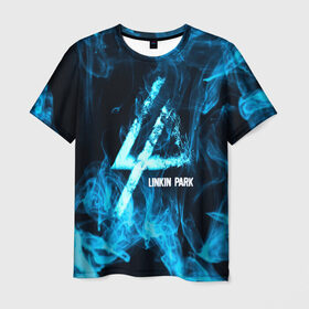 Мужская футболка 3D с принтом Linkin Park синий дым в Екатеринбурге, 100% полиэфир | прямой крой, круглый вырез горловины, длина до линии бедер | Тематика изображения на принте: альтернативный рок | линкин парк