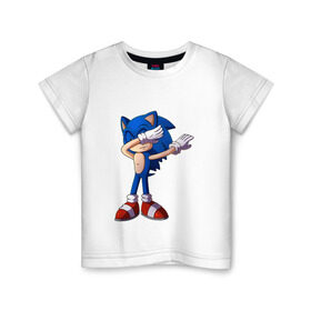 Детская футболка хлопок с принтом Sonic dab в Екатеринбурге, 100% хлопок | круглый вырез горловины, полуприлегающий силуэт, длина до линии бедер | dab | dabbing | game | music | style | арт | игры | музыка | мультик | мультсериалы | мультфильмы | стиль