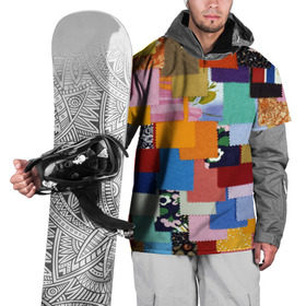 Накидка на куртку 3D с принтом Цветные лоскуты в Екатеринбурге, 100% полиэстер |  | color | spray | капли красок | лоскуты | одежда | радуга | разноцветные | цветные