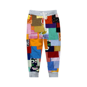 Детские брюки 3D с принтом Цветные лоскуты в Екатеринбурге, 100% полиэстер | манжеты по низу, эластичный пояс регулируется шнурком, по бокам два кармана без застежек, внутренняя часть кармана из мелкой сетки | color | spray | капли красок | лоскуты | одежда | радуга | разноцветные | цветные