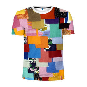 Мужская футболка 3D спортивная с принтом Цветные лоскуты в Екатеринбурге, 100% полиэстер с улучшенными характеристиками | приталенный силуэт, круглая горловина, широкие плечи, сужается к линии бедра | color | spray | капли красок | лоскуты | одежда | радуга | разноцветные | цветные