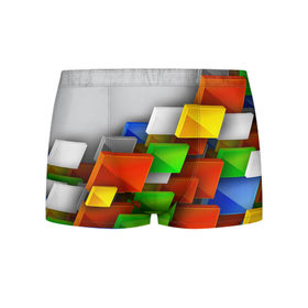 Мужские трусы 3D с принтом Абстрактные фигуры в Екатеринбурге, 50% хлопок, 50% полиэстер | классическая посадка, на поясе мягкая тканевая резинка | Тематика изображения на принте: грань | краски | кубик | кубики | линии | мозаика | разноцветные кубы | ребро | текстура | тени | узор