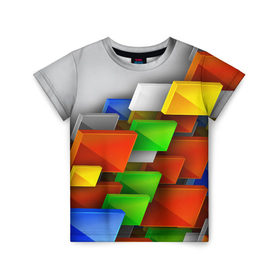 Детская футболка 3D с принтом Абстрактные фигуры в Екатеринбурге, 100% гипоаллергенный полиэфир | прямой крой, круглый вырез горловины, длина до линии бедер, чуть спущенное плечо, ткань немного тянется | грань | краски | кубик | кубики | линии | мозаика | разноцветные кубы | ребро | текстура | тени | узор