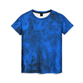 Женская футболка 3D с принтом Синий дым в Екатеринбурге, 100% полиэфир ( синтетическое хлопкоподобное полотно) | прямой крой, круглый вырез горловины, длина до линии бедер | Тематика изображения на принте: fire | flame | in fire | smoke | в огне | дым | огненный | огонь | текстуры