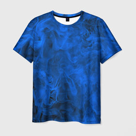 Мужская футболка 3D с принтом Синий дым в Екатеринбурге, 100% полиэфир | прямой крой, круглый вырез горловины, длина до линии бедер | fire | flame | in fire | smoke | в огне | дым | огненный | огонь | текстуры