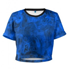 Женская футболка 3D укороченная с принтом Синий дым в Екатеринбурге, 100% полиэстер | круглая горловина, длина футболки до линии талии, рукава с отворотами | fire | flame | in fire | smoke | в огне | дым | огненный | огонь | текстуры