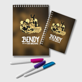 Блокнот с принтом Bendy and the ink machine (3D) в Екатеринбурге, 100% бумага | 48 листов, плотность листов — 60 г/м2, плотность картонной обложки — 250 г/м2. Листы скреплены удобной пружинной спиралью. Цвет линий — светло-серый
 | Тематика изображения на принте: bendy | horror | ink | machine