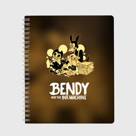 Тетрадь с принтом Bendy and the ink machine (3D) в Екатеринбурге, 100% бумага | 48 листов, плотность листов — 60 г/м2, плотность картонной обложки — 250 г/м2. Листы скреплены сбоку удобной пружинной спиралью. Уголки страниц и обложки скругленные. Цвет линий — светло-серый
 | Тематика изображения на принте: bendy | horror | ink | machine