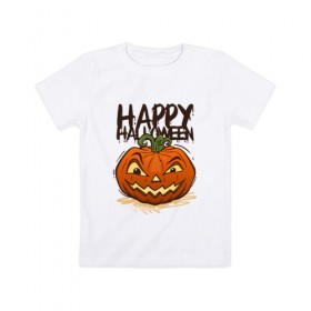 Детская футболка хлопок с принтом happy halloween в Екатеринбурге, 100% хлопок | круглый вырез горловины, полуприлегающий силуэт, длина до линии бедер | 