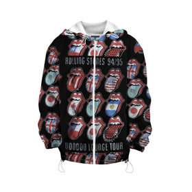 Детская куртка 3D с принтом The Rolling Stones в Екатеринбурге, 100% полиэстер | застежка — молния, подол и капюшон оформлены резинкой с фиксаторами, по бокам — два кармана без застежек, один потайной карман на груди, плотность верхнего слоя — 90 г/м2; плотность флисового подклада — 260 г/м2 | англия | аргентина | блюз рок | канада | мик джаггер | музыка | песни | психоделический рок | ритм н блюз | рок | рок н ролл | ролинг | рот | стоун | стоунз | сша | флаг | язык | япония