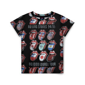 Детская футболка 3D с принтом The Rolling Stones в Екатеринбурге, 100% гипоаллергенный полиэфир | прямой крой, круглый вырез горловины, длина до линии бедер, чуть спущенное плечо, ткань немного тянется | Тематика изображения на принте: англия | аргентина | блюз рок | канада | мик джаггер | музыка | песни | психоделический рок | ритм н блюз | рок | рок н ролл | ролинг | рот | стоун | стоунз | сша | флаг | язык | япония