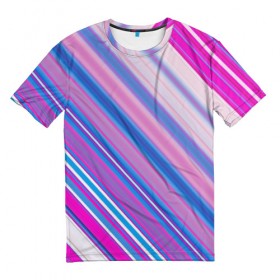 Мужская футболка 3D с принтом Фиолетовые полоски в Екатеринбурге, 100% полиэфир | прямой крой, круглый вырез горловины, длина до линии бедер | полоски | текстура | узор | фиолетовый