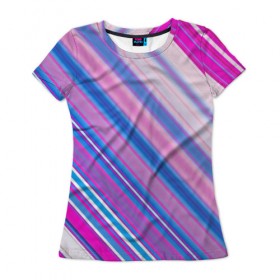 Женская футболка 3D с принтом Фиолетовые полоски в Екатеринбурге, 100% полиэфир ( синтетическое хлопкоподобное полотно) | прямой крой, круглый вырез горловины, длина до линии бедер | полоски | текстура | узор | фиолетовый